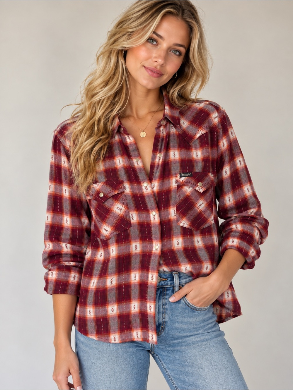 NWT Wrangler Retro Western Plaid Flannel L